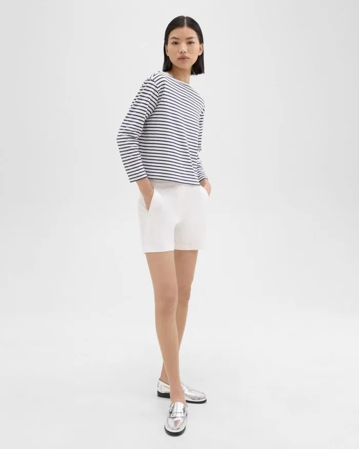 TShirts Tank Tops Women Theory Boat Neck Tee In Striped Cotton Jersey Navy Multi TShirts Tank Tops Women Theory Boat Neck Tee In Striped Cotton Jersey Navy Multi