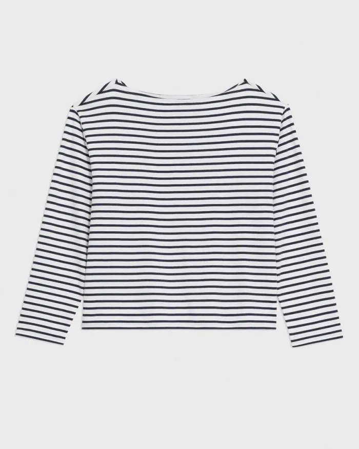 TShirts Tank Tops Women Theory Boat Neck Tee In Striped Cotton Jersey Navy Multi TShirts Tank Tops Women Theory Boat Neck Tee In Striped Cotton Jersey Navy Multi