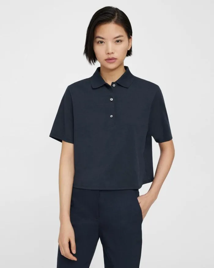 TShirts Tank Tops Women Theory Cropped Polo In Cotton Jersey Nocturne Navy