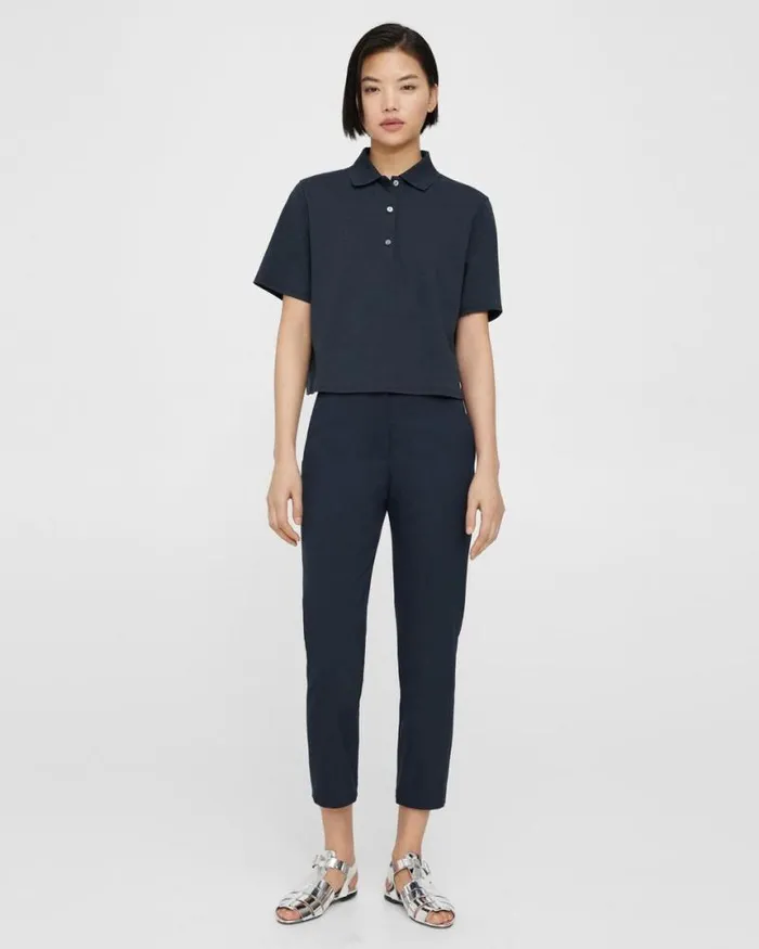 TShirts Tank Tops Women Theory Cropped Polo In Cotton Jersey Nocturne Navy TShirts Tank Tops Women Theory Cropped Polo In Cotton Jersey Nocturne Navy