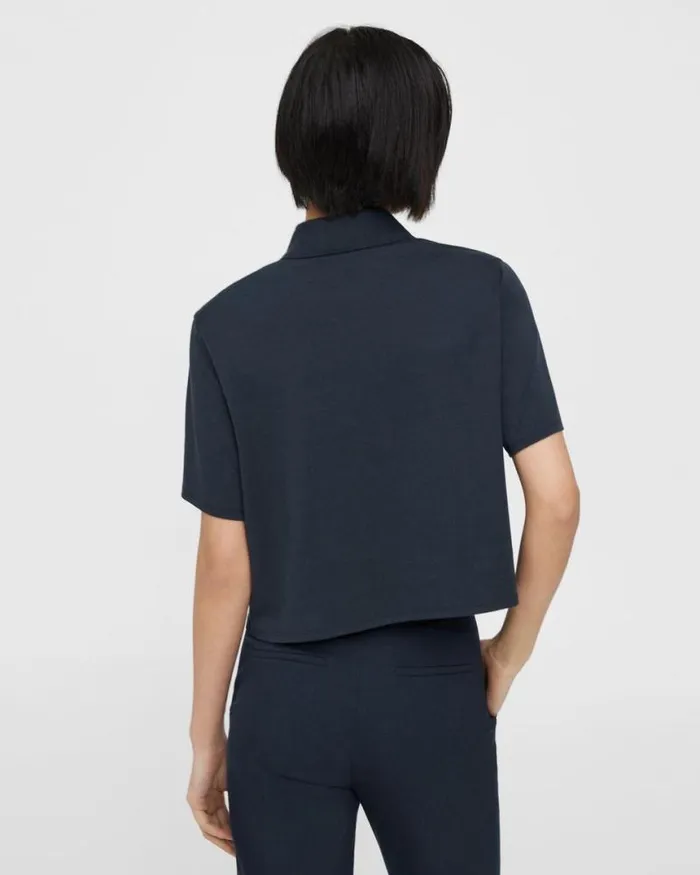 TShirts Tank Tops Women Theory Cropped Polo In Cotton Jersey Nocturne Navy TShirts Tank Tops Women Theory Cropped Polo In Cotton Jersey Nocturne Navy