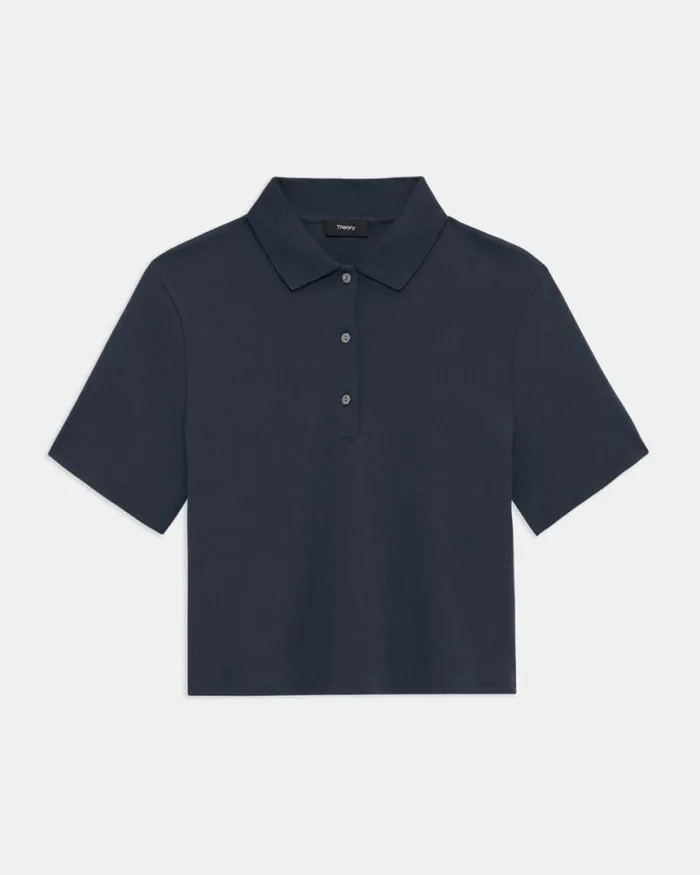 TShirts Tank Tops Women Theory Cropped Polo In Cotton Jersey Nocturne Navy TShirts Tank Tops Women Theory Cropped Polo In Cotton Jersey Nocturne Navy