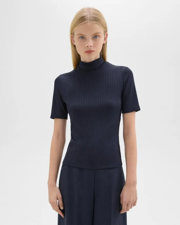 TShirts Tank Tops Women Theory Mock Neck ShortSleeve Top In Rib Knit Nocturne Navy TShirts Tank Tops Women Theory Mock Neck ShortSleeve Top In Rib Knit Nocturne Navy