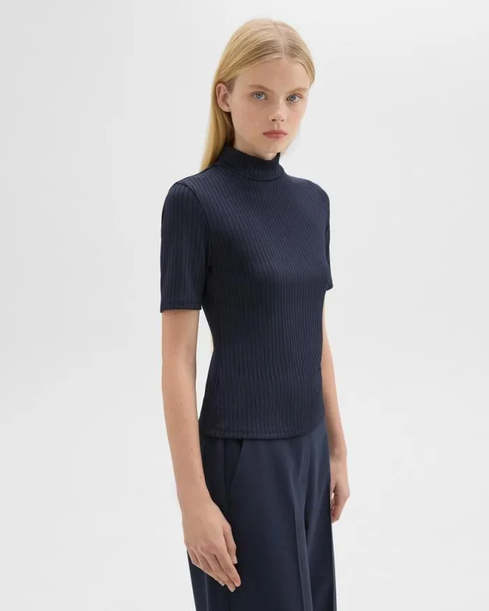 TShirts Tank Tops Women Theory Mock Neck ShortSleeve Top In Rib Knit Nocturne Navy TShirts Tank Tops Women Theory Mock Neck ShortSleeve Top In Rib Knit Nocturne Navy