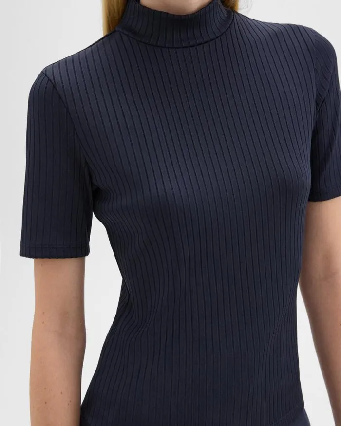 TShirts Tank Tops Women Theory Mock Neck ShortSleeve Top In Rib Knit Nocturne Navy TShirts Tank Tops Women Theory Mock Neck ShortSleeve Top In Rib Knit Nocturne Navy
