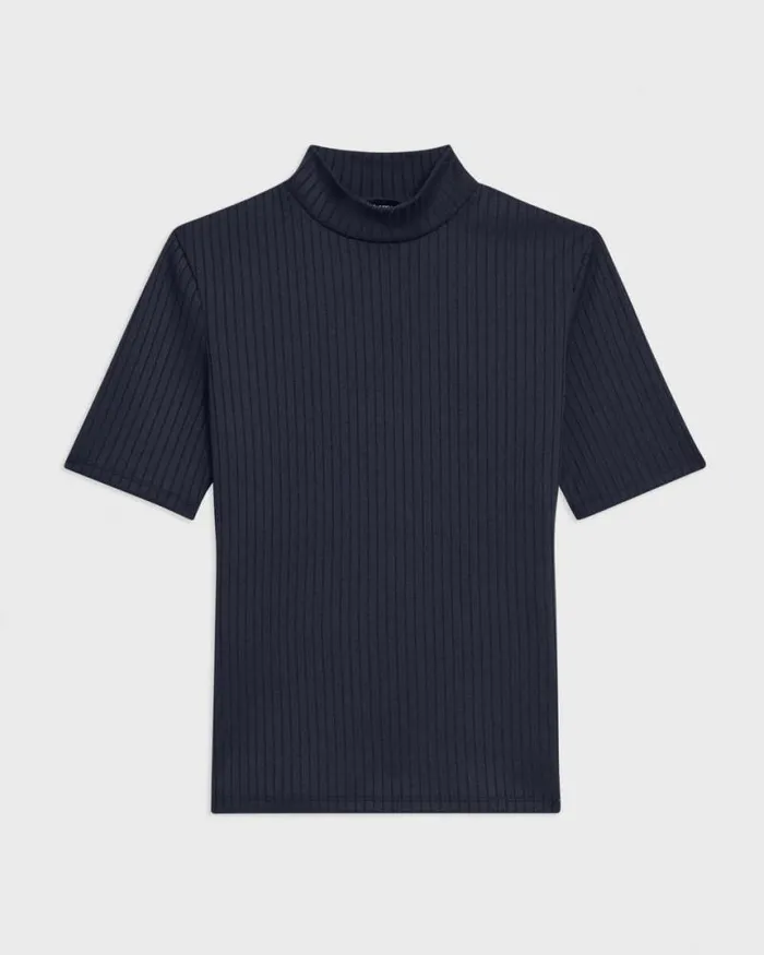 TShirts Tank Tops Women Theory Mock Neck ShortSleeve Top In Rib Knit Nocturne Navy TShirts Tank Tops Women Theory Mock Neck ShortSleeve Top In Rib Knit Nocturne Navy