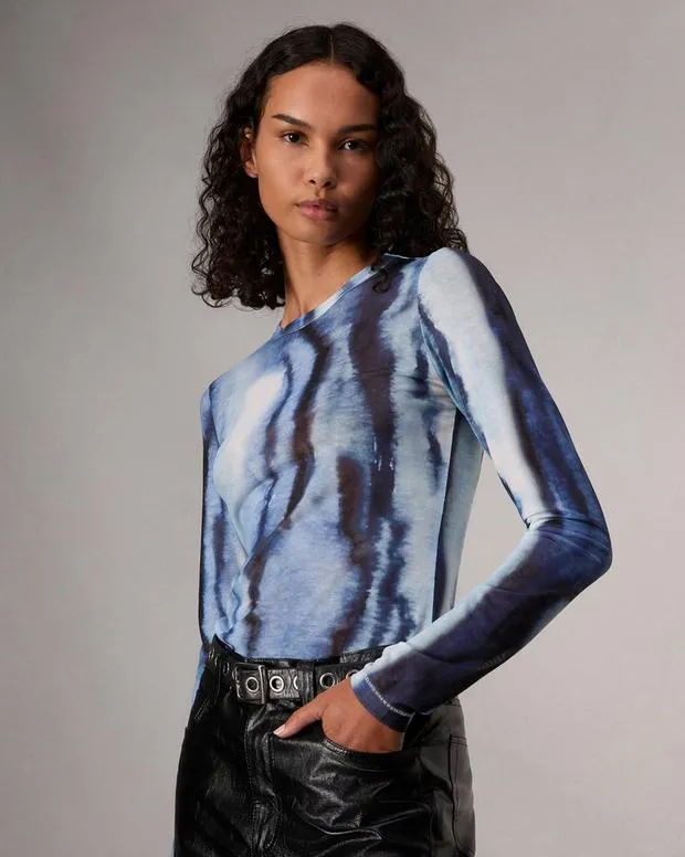 TShirts Women Rag and Bone Yana Stretch Mesh TShirt Blue Multi