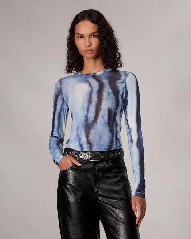 TShirts Women Rag and Bone Yana Stretch Mesh TShirt Blue Multi