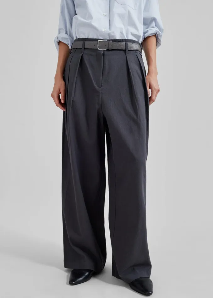 The Frankie Shop Bottoms Branson Cotton Wide Pants 8211 Charcoal 8211 Women