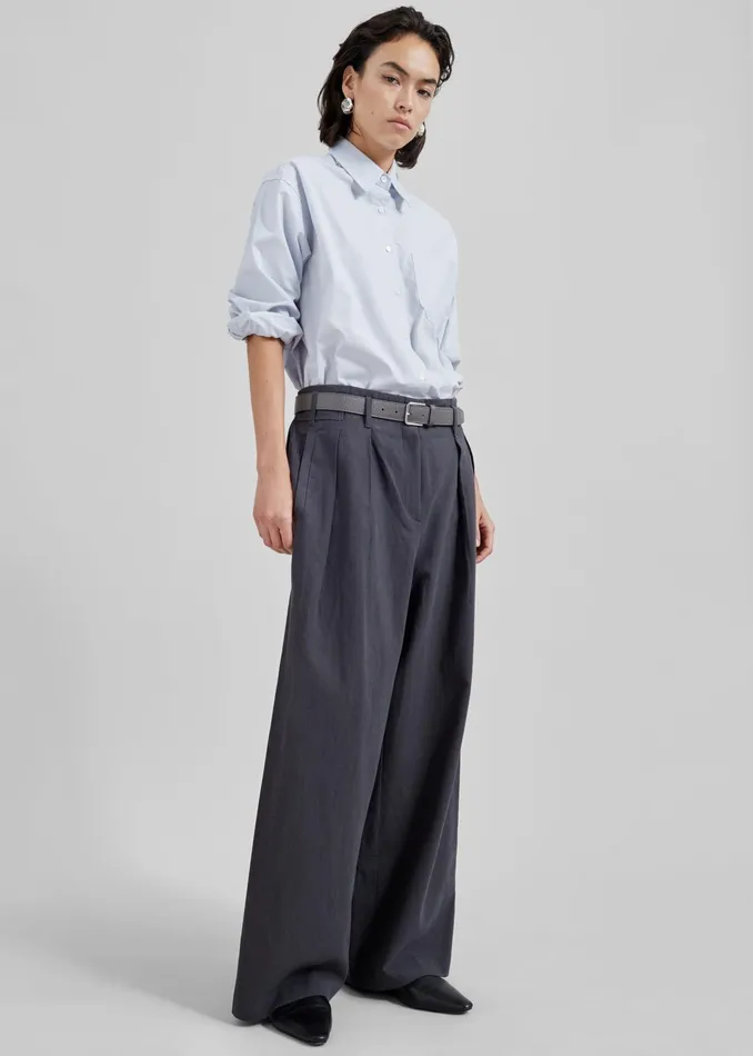 The Frankie Shop Bottoms Branson Cotton Wide Pants 8211 Charcoal 8211 Women
