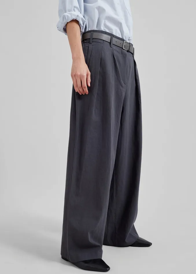 The Frankie Shop Bottoms Branson Cotton Wide Pants 8211 Charcoal 8211 Women