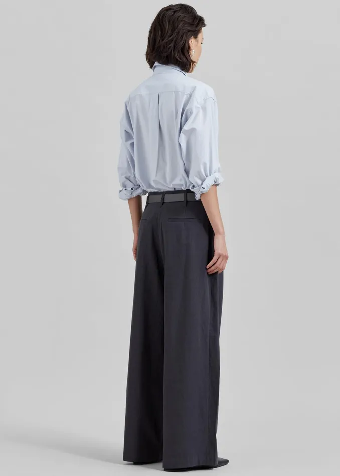 The Frankie Shop Bottoms Branson Cotton Wide Pants 8211 Charcoal 8211 Women