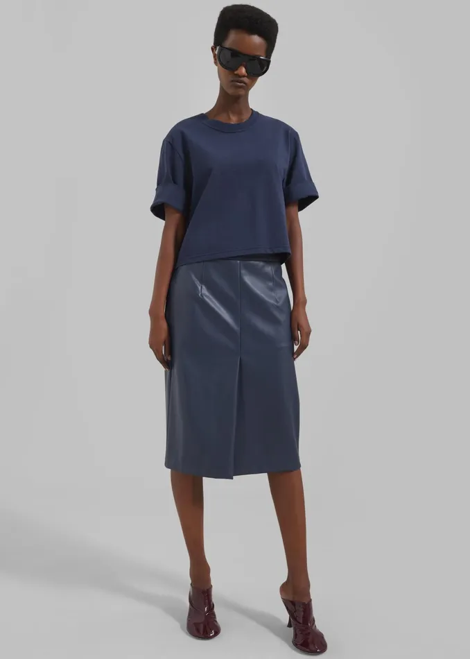 The Frankie Shop Bottoms Brooklyn Faux Leather Midi Skirt 8211 Navy 8211 Women