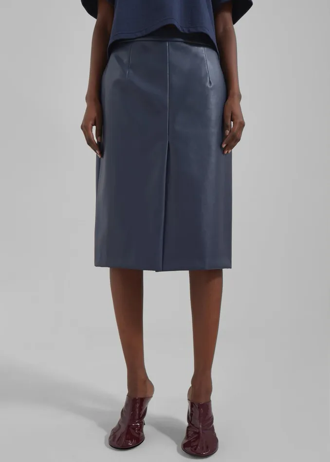 The Frankie Shop Bottoms Brooklyn Faux Leather Midi Skirt 8211 Navy 8211 Women