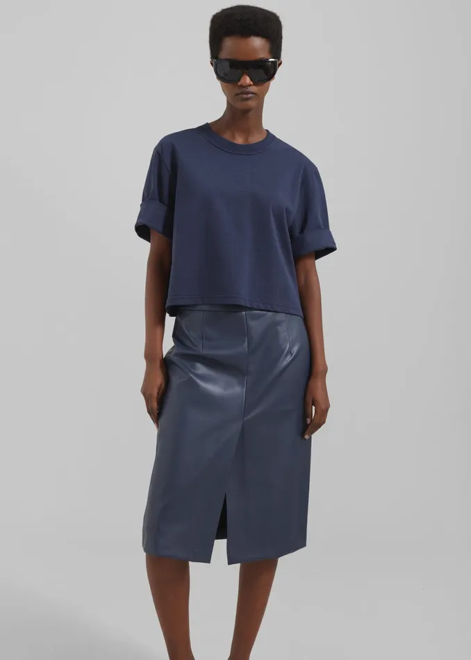 The Frankie Shop Bottoms Brooklyn Faux Leather Midi Skirt 8211 Navy 8211 Women
