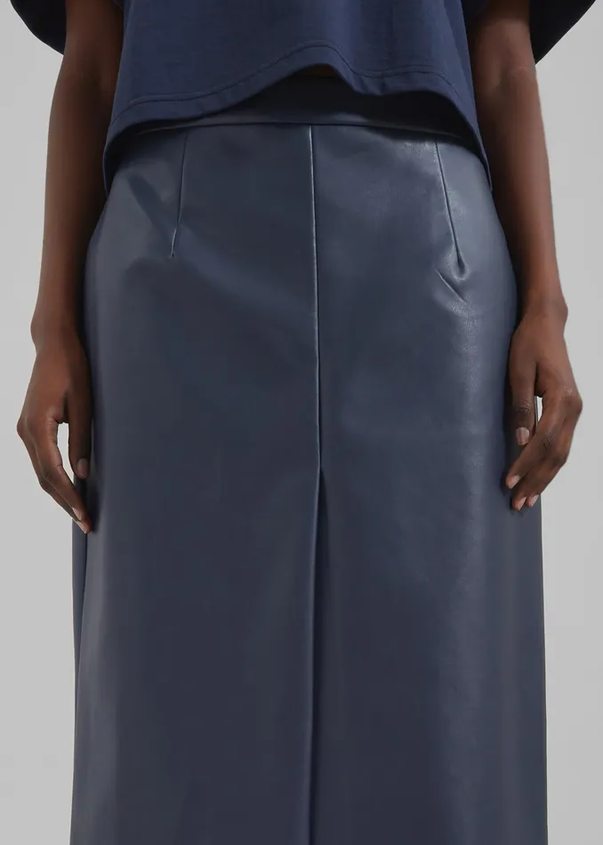 The Frankie Shop Bottoms Brooklyn Faux Leather Midi Skirt 8211 Navy 8211 Women