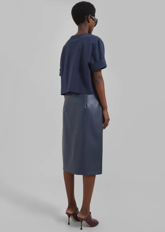 The Frankie Shop Bottoms Brooklyn Faux Leather Midi Skirt 8211 Navy 8211 Women
