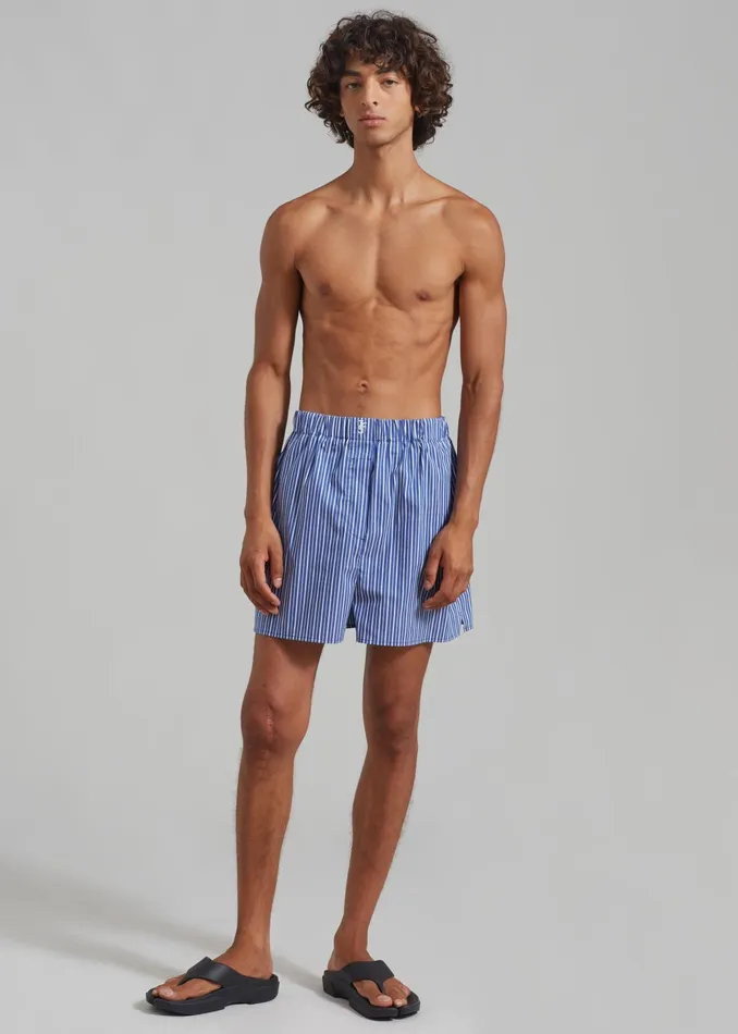 The Frankie Shop Bottoms Cole Cotton Boxer Shorts 8211 Blue Multi Stripe 8211 Men