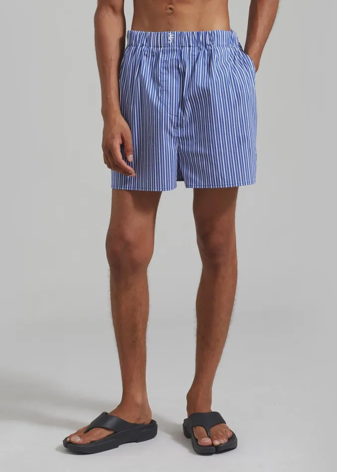 The Frankie Shop Bottoms Cole Cotton Boxer Shorts 8211 Blue Multi Stripe 8211 Men