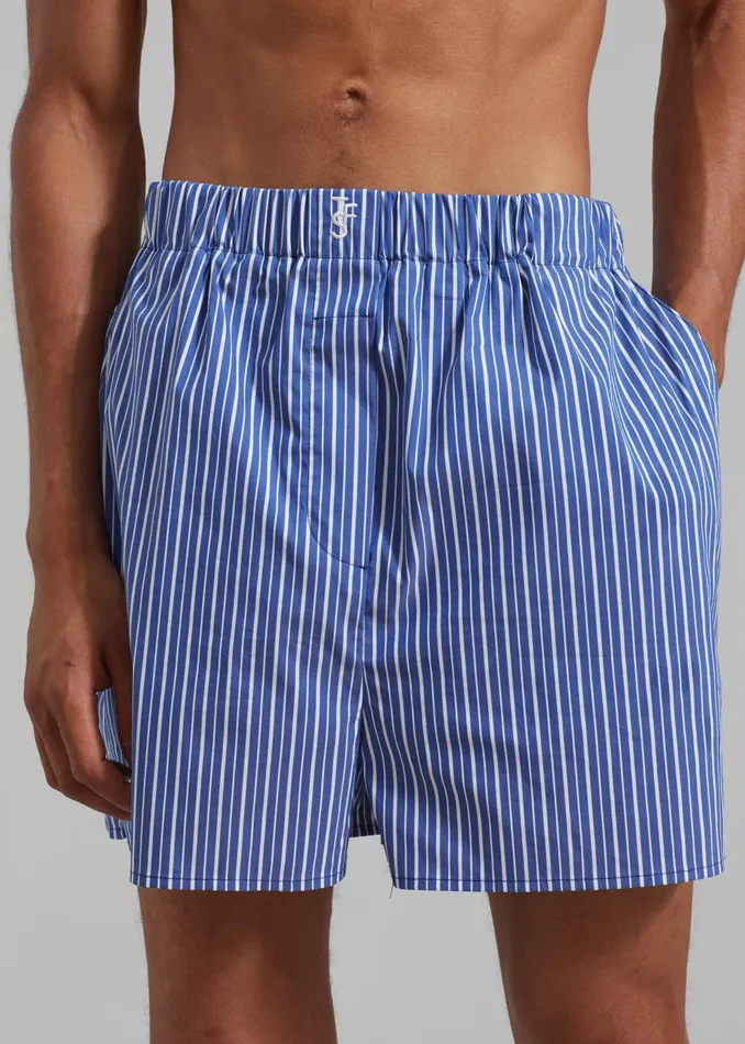 The Frankie Shop Bottoms Cole Cotton Boxer Shorts 8211 Blue Multi Stripe 8211 Men