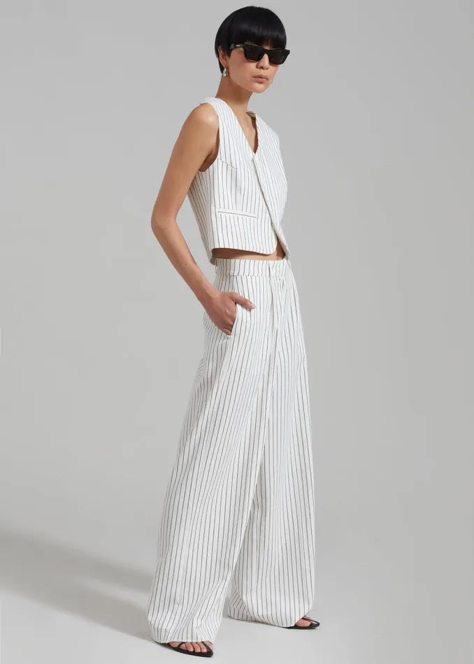The Frankie Shop Bottoms Landry Wide Leg Trousers 8211 WhiteBlack Stripe 8211 Women The Frankie Shop Bottoms Landry Wide Leg Trousers 8211 WhiteBlack Stripe 8211 Women