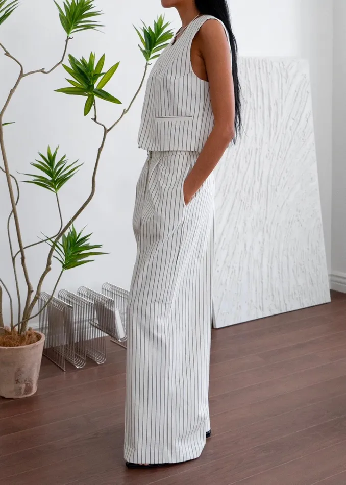 The Frankie Shop Bottoms Landry Wide Leg Trousers 8211 WhiteBlack Stripe 8211 Women