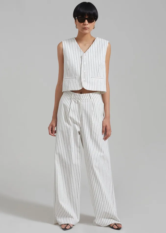The Frankie Shop Bottoms Landry Wide Leg Trousers 8211 WhiteBlack Stripe 8211 Women