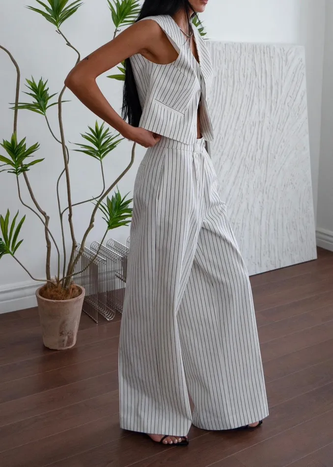 The Frankie Shop Bottoms Landry Wide Leg Trousers 8211 WhiteBlack Stripe 8211 Women