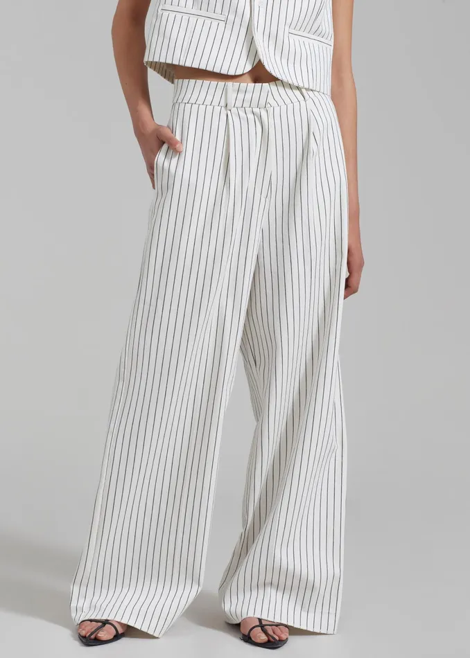 The Frankie Shop Bottoms Landry Wide Leg Trousers 8211 WhiteBlack Stripe 8211 Women