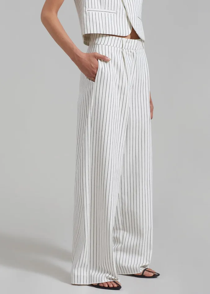 The Frankie Shop Bottoms Landry Wide Leg Trousers 8211 WhiteBlack Stripe 8211 Women