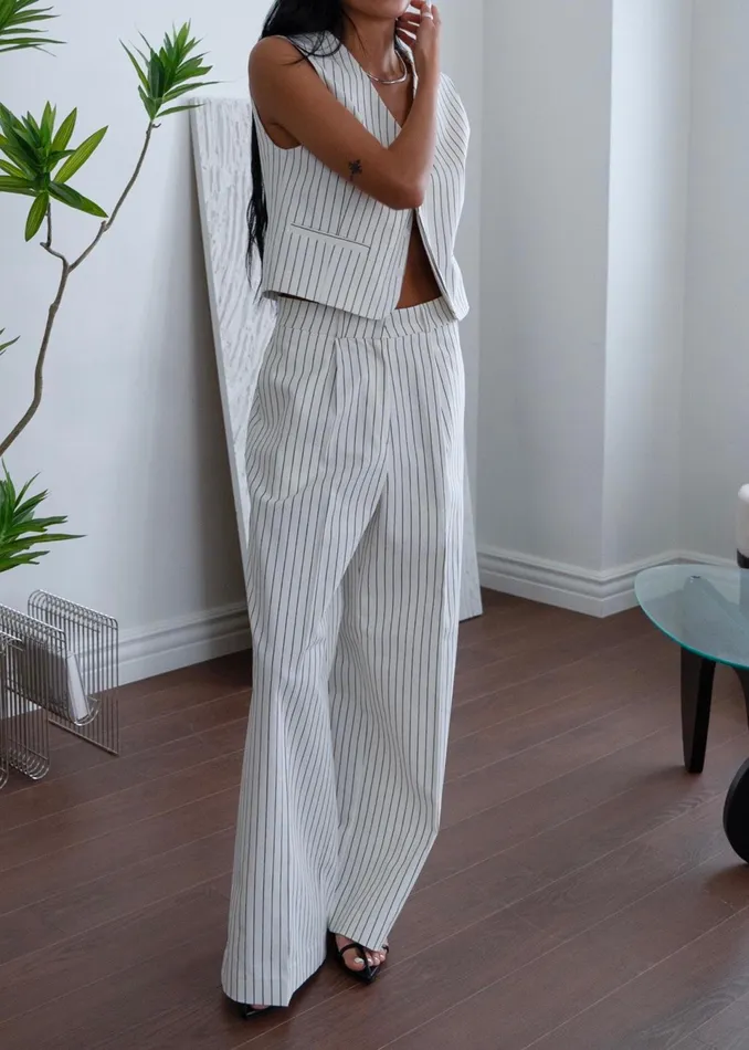 The Frankie Shop Bottoms Landry Wide Leg Trousers 8211 WhiteBlack Stripe 8211 Women