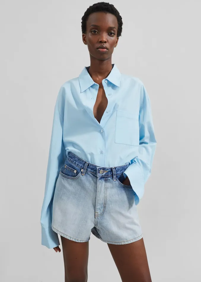 The Frankie Shop Bottoms Melina Denim Shorts 8211 Light Wash 8211 Women