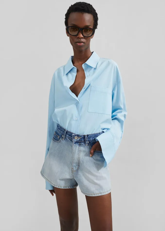 The Frankie Shop Bottoms Melina Denim Shorts 8211 Light Wash 8211 Women