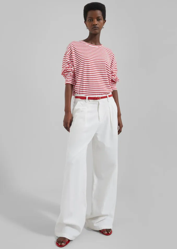 The Frankie Shop Bottoms Nolan Pleated Denim Trousers 8211 White 8211 Women