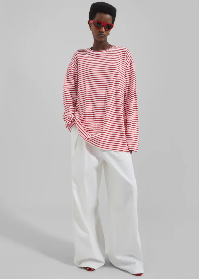 The Frankie Shop Bottoms Nolan Pleated Denim Trousers 8211 White 8211 Women