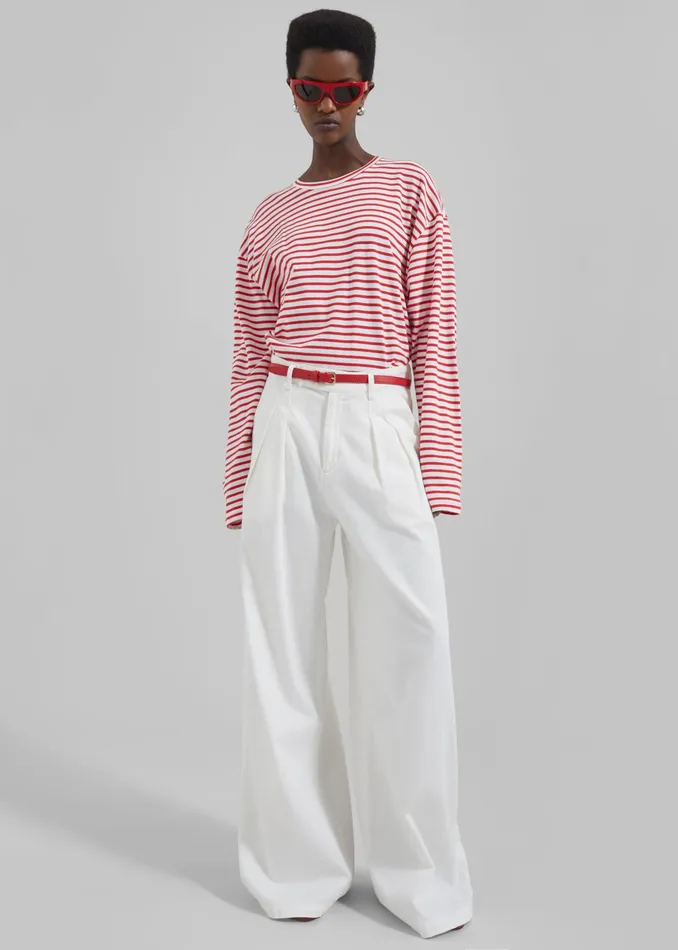 The Frankie Shop Bottoms Nolan Pleated Denim Trousers 8211 White 8211 Women