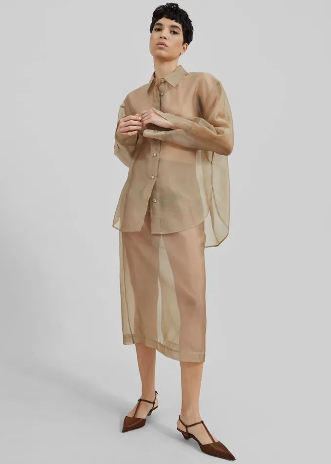 The Frankie Shop Bottoms Peri Sheer Midi Skirt 8211 Desert Sand 8211 Women