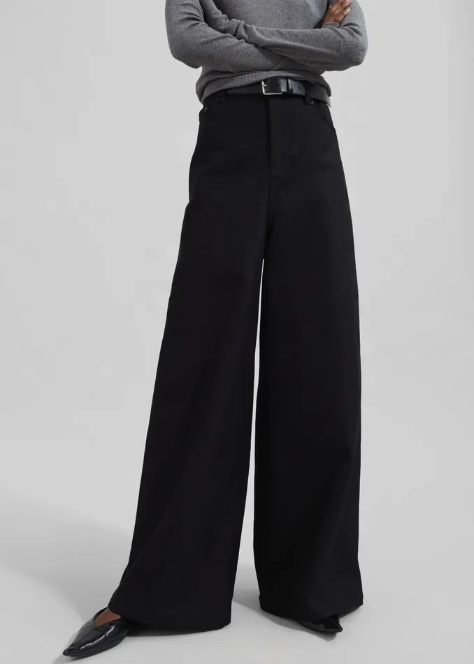 The Frankie Shop Bottoms Sasha Wide Leg Twill Pants 8211 Black 8211 Women