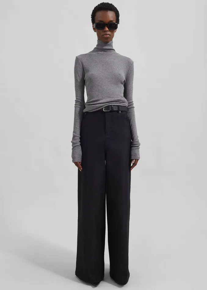 The Frankie Shop Bottoms Sasha Wide Leg Twill Pants 8211 Black 8211 Women