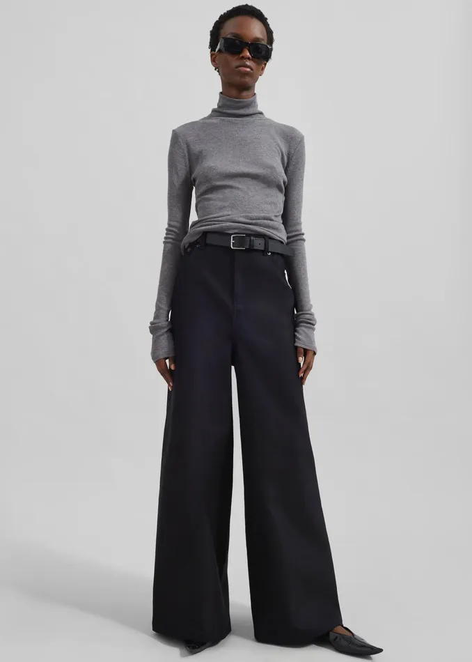 The Frankie Shop Bottoms Sasha Wide Leg Twill Pants 8211 Black 8211 Women