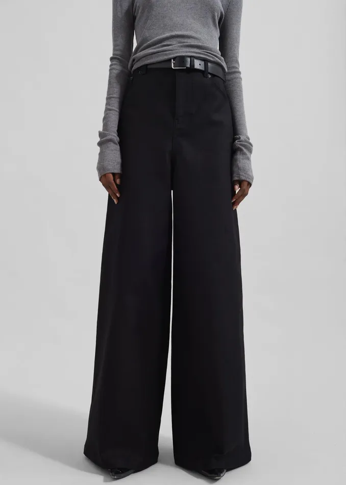 The Frankie Shop Bottoms Sasha Wide Leg Twill Pants 8211 Black 8211 Women