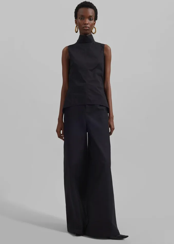 The Frankie Shop Bottoms Sasha Wide Leg Twill Pants 8211 Black 8211 Women