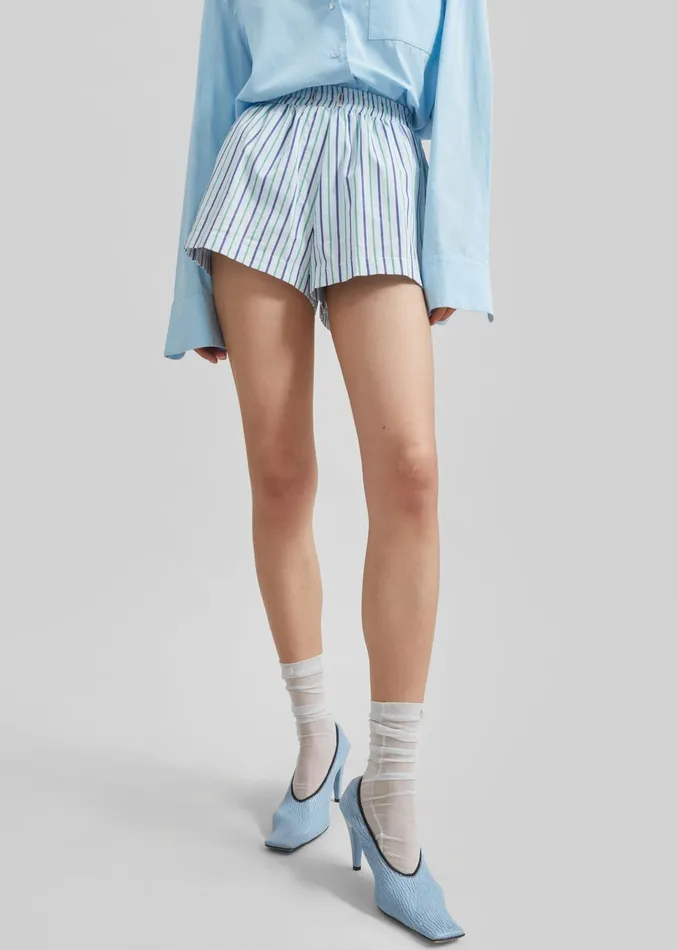 The Frankie Shop Bottoms Sinead Boxer Shorts 8211 WhiteGreen Stripe 8211 Women The Frankie Shop Bottoms Sinead Boxer Shorts 8211 WhiteGreen Stripe 8211 Women