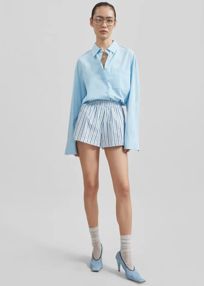 The Frankie Shop Bottoms Sinead Boxer Shorts 8211 WhiteGreen Stripe 8211 Women