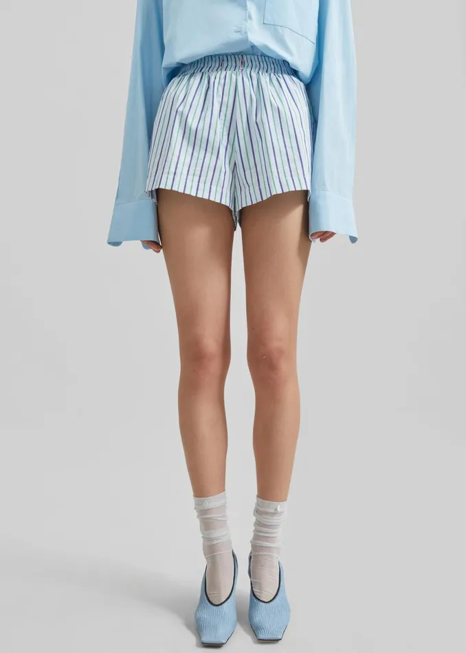 The Frankie Shop Bottoms Sinead Boxer Shorts 8211 WhiteGreen Stripe 8211 Women
