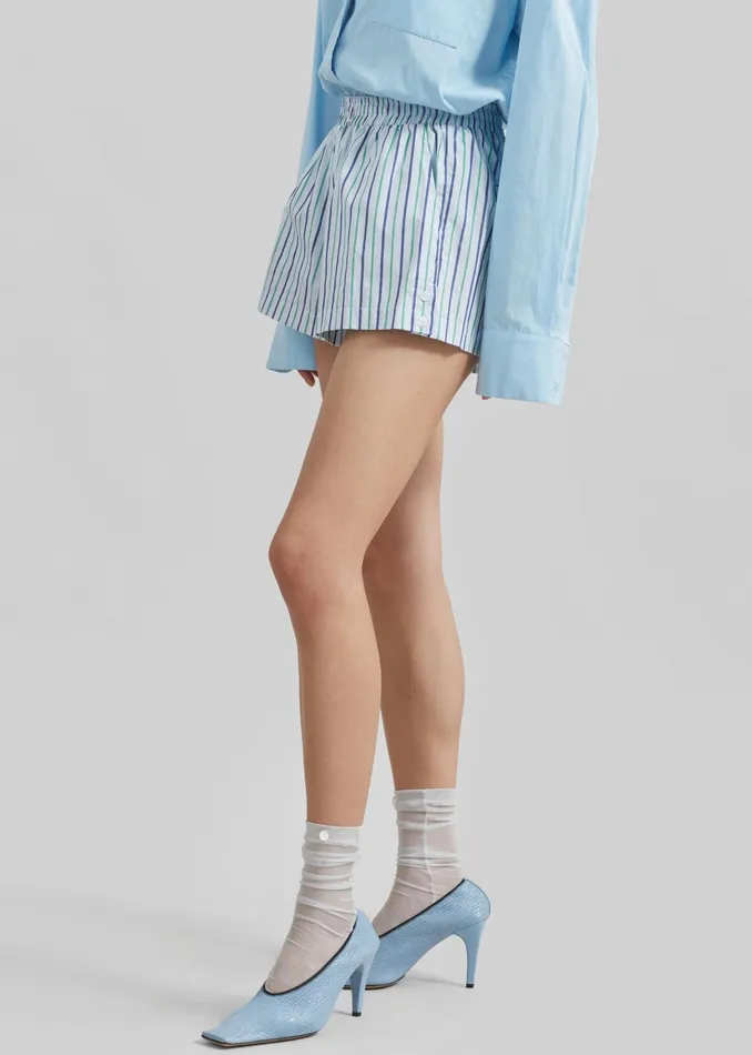 The Frankie Shop Bottoms Sinead Boxer Shorts 8211 WhiteGreen Stripe 8211 Women