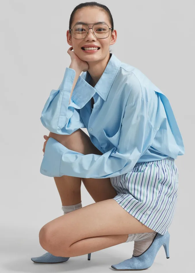 The Frankie Shop Bottoms Sinead Boxer Shorts 8211 WhiteGreen Stripe 8211 Women