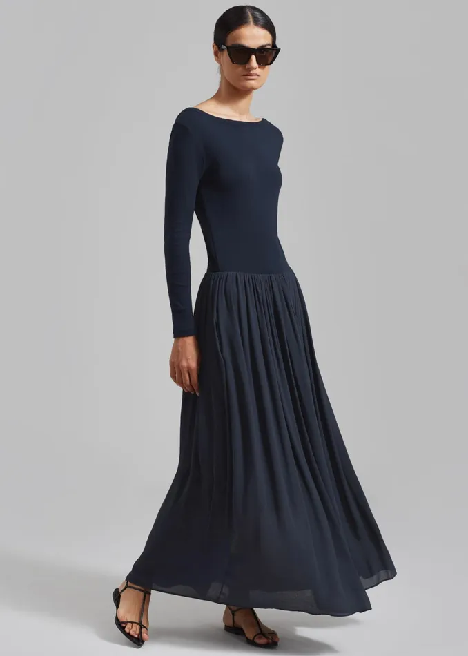 The Frankie Shop Dresses Odette Gathered Skirt Maxi Dress 8211 Navy 8211 Women