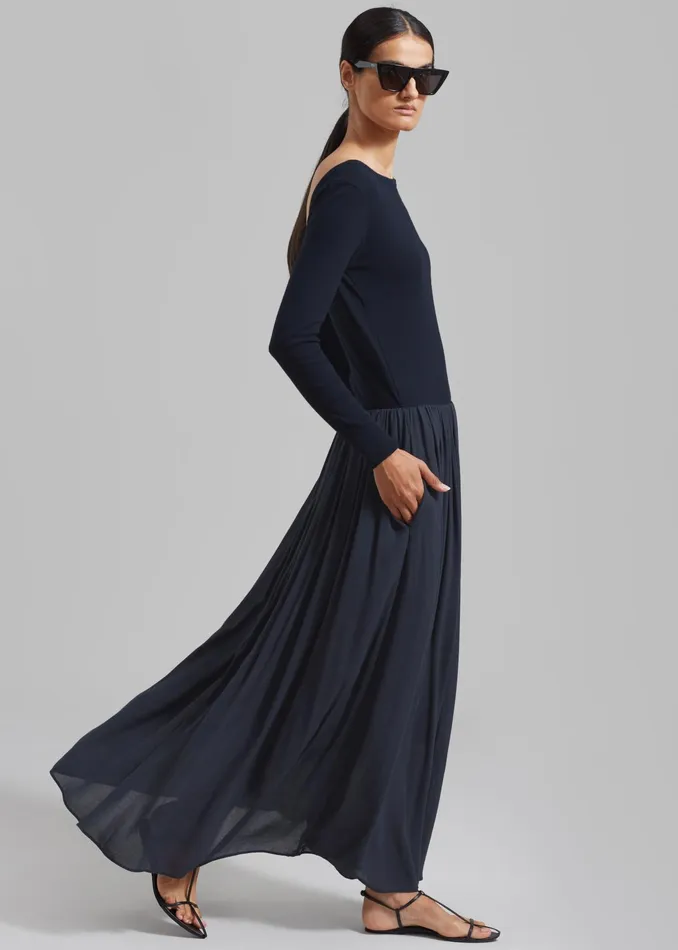 The Frankie Shop Dresses Odette Gathered Skirt Maxi Dress 8211 Navy 8211 Women