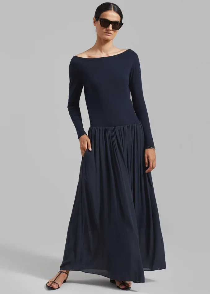 The Frankie Shop Dresses Odette Gathered Skirt Maxi Dress 8211 Navy 8211 Women